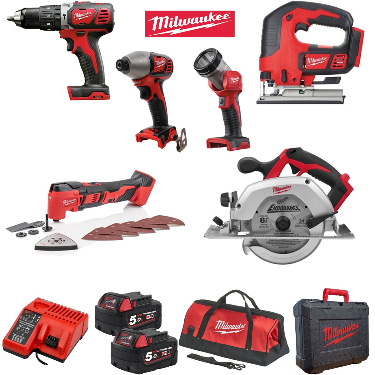 Milwaukee MILKIT6E Power Tool Kit 2-18v-5Ah REDLITHIUM 6pce Power Tool