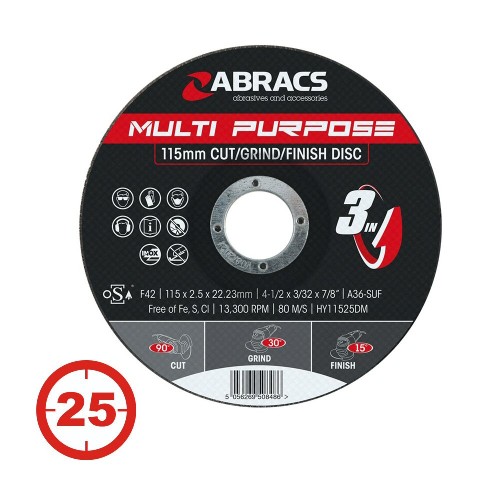 ABRACS HY11525DM Multi-Purpose 3-in-1 Cut Grind Finish Discs 